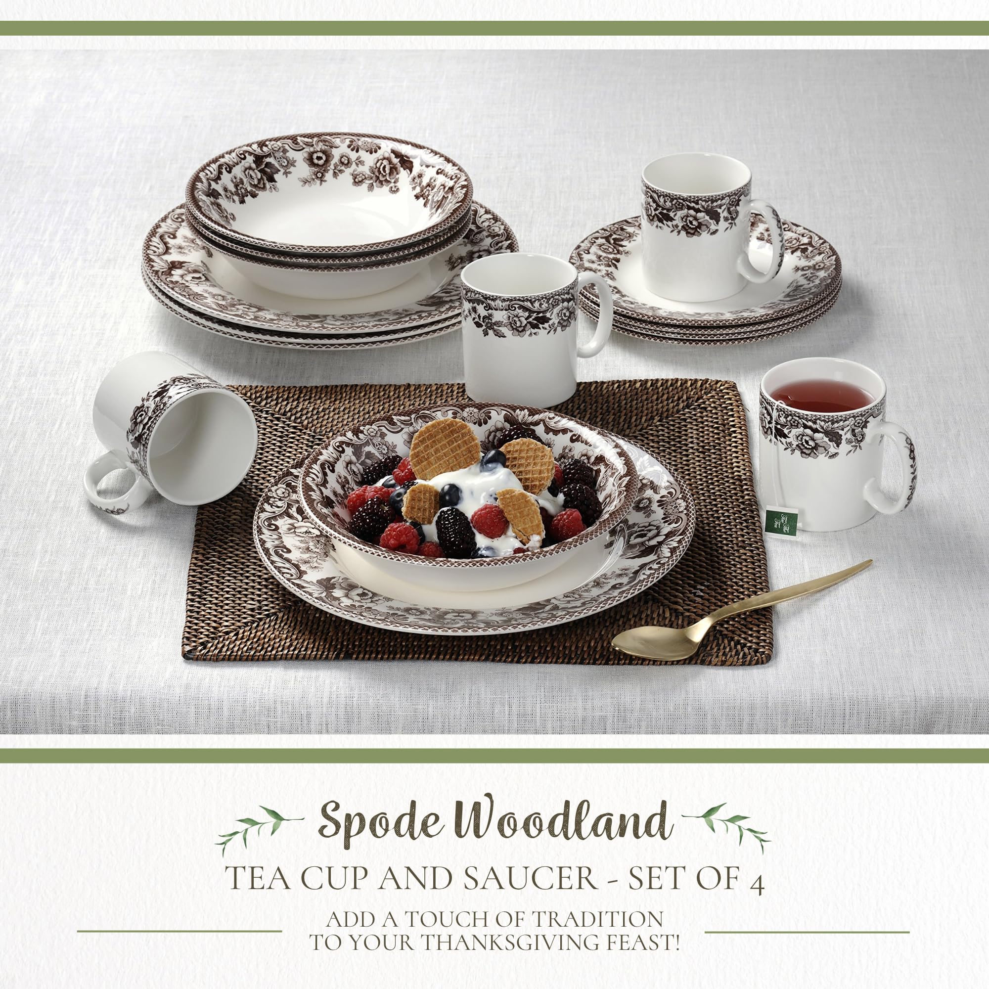 Amazon.com | Spode Delamere Teacup and Saucer, Set of 4: Teacup